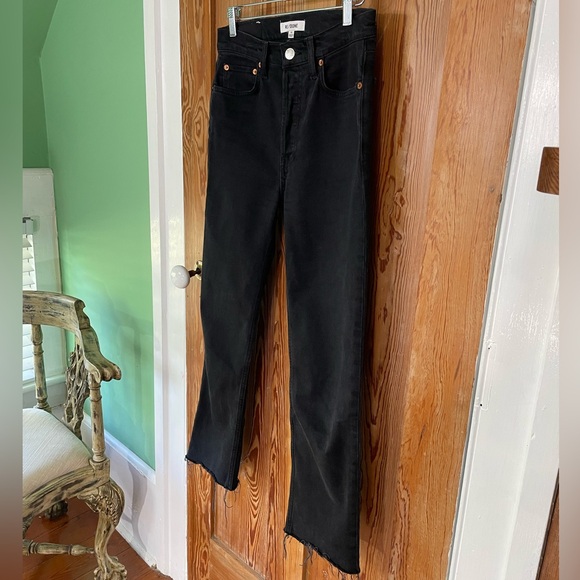 RE/DONE 70s High Rise Stove Pipe Black Jeans Washed Noir Denim Button Fly Sz 26 - Picture 4 of 15